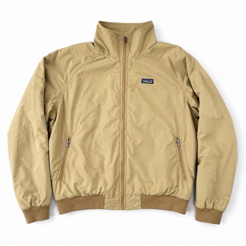 Patagonia Mens XL Bomber Jacket Tan Beige Full Zip Mesh Lined Windbreaker Nylon